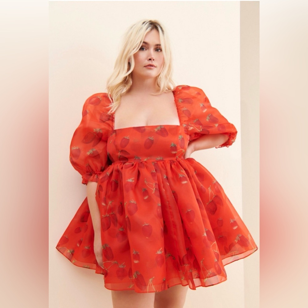 Selkie Red Strawberry Mini Puff Dress